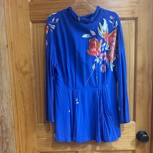 FREE PEOPLE | Blue Floral Long Sleeve Top/Dress